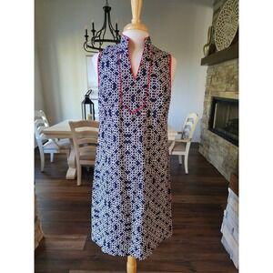 Jessica Howard JH Sleeveless Shift Dress Size 12 Navy White Geometric Print SPOT